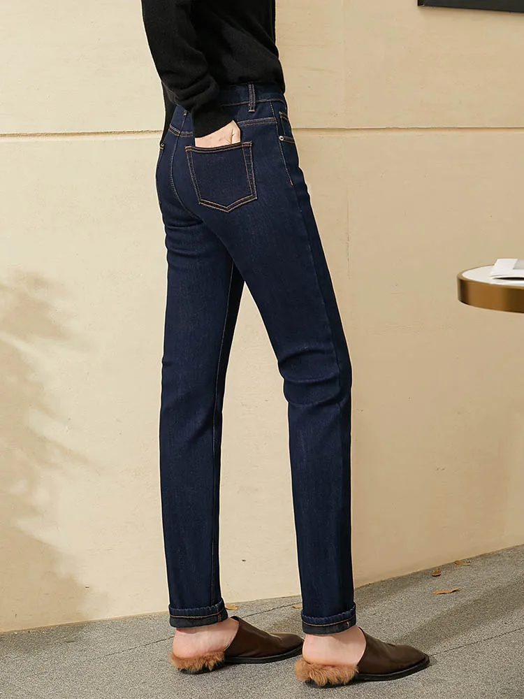 S1fb2fcc389044b6387aaa749ae6f131dE.webp AMII Minimalism Jeans for Women 2025 Autumn Slim Feet Fashion Casual All-match Cotton Slight Strech Ankle-Length Pants