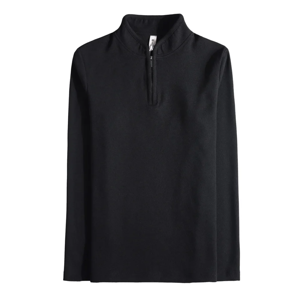 Men's Half Zipper Long Sleeved T-shirt Autumn Winter New Pure Color Thicken Slim Fit Elastic Fashionable Versatile T-Shirt