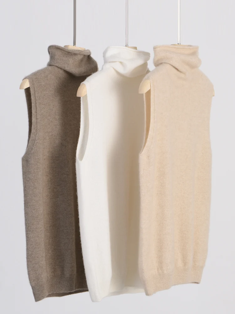 S2963a524c65f43158f106c08ed796340o.webp Women 100% Merino Wool Sleeveless Pullovers Turtleneck Sweater Waistcoat Wool Knitwear Spring Autumn Winter Fashion Vest Tops