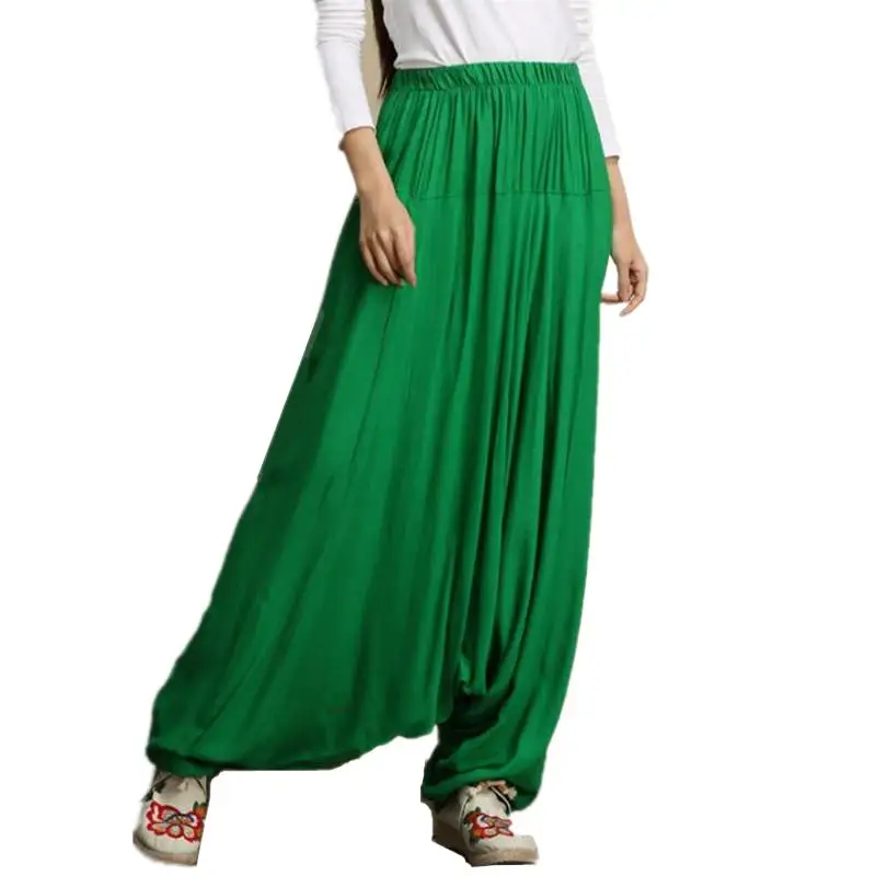S35eec810338f4283b133d246e08b1797J.webp Women Summer Harem Pants Casual Cotton Solid Elastic Waist Wide Leg Pants Bottoms loose long trousers