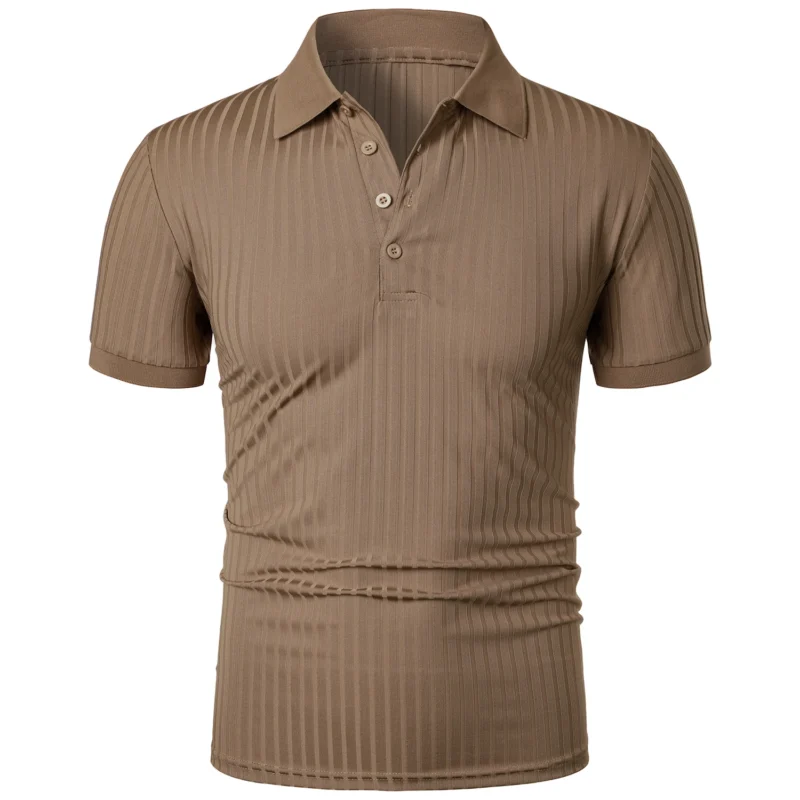 Men's running sports fitness wear summer high stretch vertical short-sleeved POLO shirt slim knit base shirt