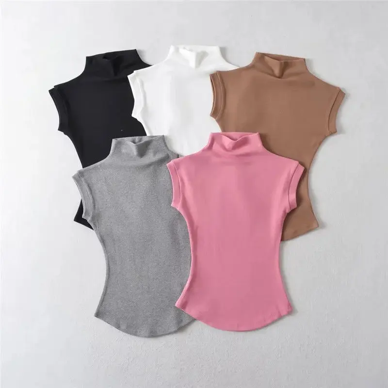 S4ba7d16a640b4f518e239b567877f870I.webp Women Summer Sexy Turtleneck Sleeveless T-Shirts Tops Solid Slim Pullovers Female Plus Size Causal Basics Tees Shirts 2026 Y2K