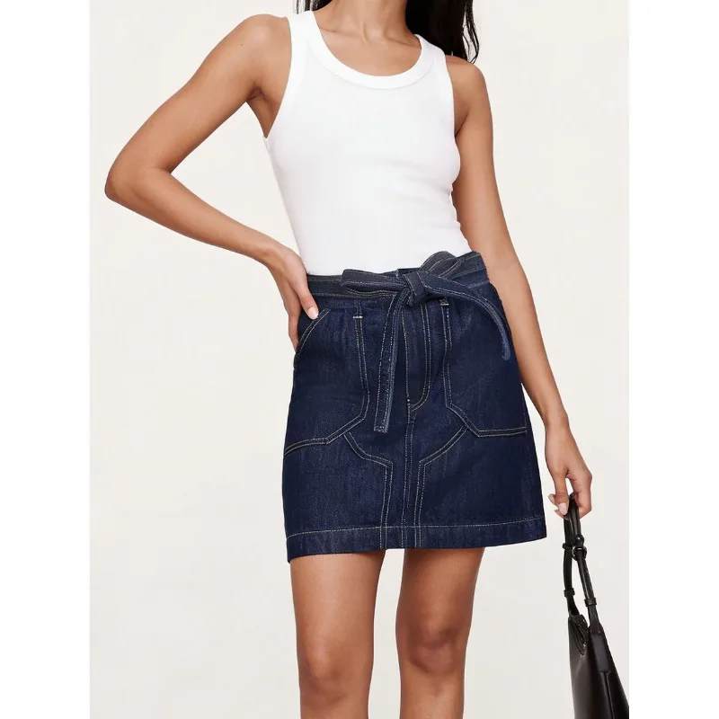 S5f4d0d3134144c6dbd9c55ac5a72d83bS.webp Women's Spring Summer Vintage Denim Mini Skirt Non-Stretch High Waist Belted Casual Streetwear Korean Y2K Fashion A-Line Skirt