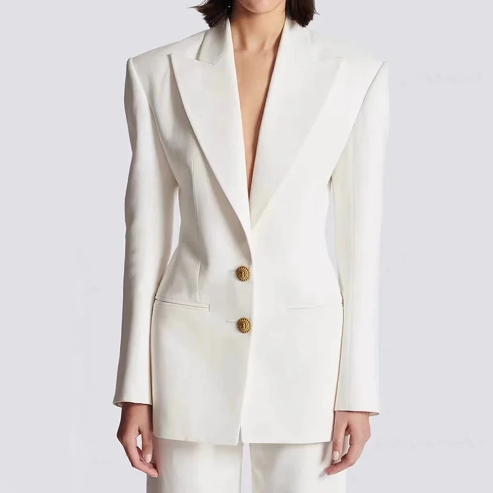 S65ccdea517c64a88b0f74a8161ff79b88.webp Spring and Autumn New Fashion Solid Color Brand Big Collar Two Button Slimming Long Sleeve Commuter Women's Blazer
