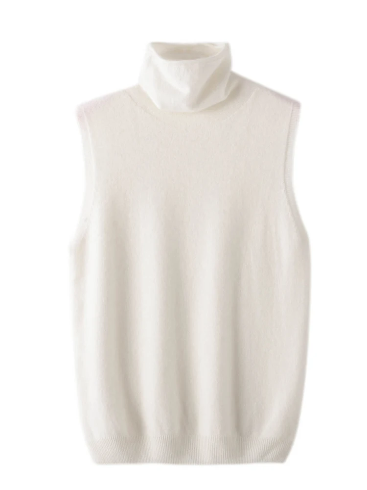 S68a4d1b524b945b3ad520679c8212dd7M.webp Women 100% Merino Wool Sleeveless Pullovers Turtleneck Sweater Waistcoat Wool Knitwear Spring Autumn Winter Fashion Vest Tops