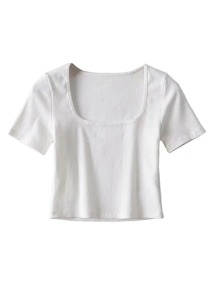S6b9e59ce72f34a67a67b59e5f9332937d.webp Women Square Neck Rib Crop T-shirt Short Sleeve Crop Top