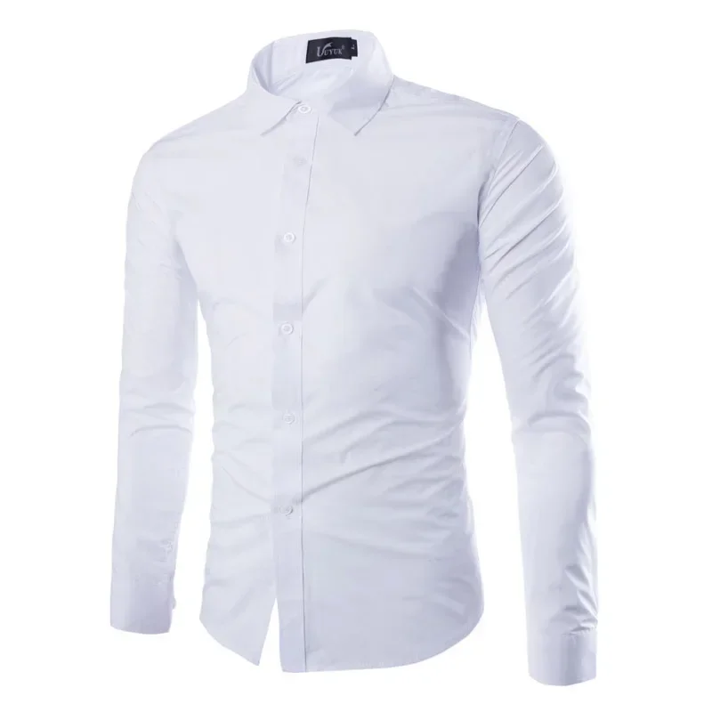 S74737ea817e54d4b9a8777409901bba6c.webp Mens Casual Shirts 2025 Single Breasted Men Slim Fit Dress Long Sleeve Shirts Soild Male Social Shirts Designer Chemise Homme