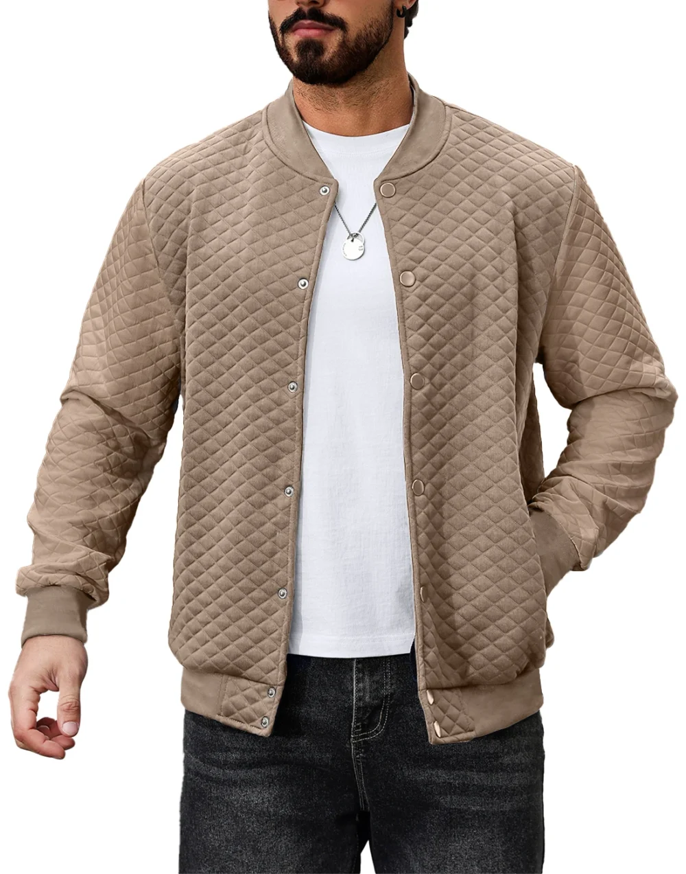 S7fb2a79bf12048e5b6275ed1a4d7ab54E.webp Men's Lightweight Casual Varsity Jacket Waffle Pattern Letterman Bomber Style - Streetwear Inspired Outerwear