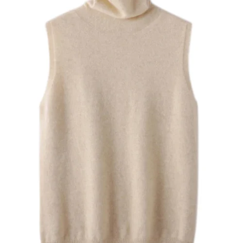 S9366d9f8574a4a94bf770084a2badca2x.webp Women 100% Merino Wool Sleeveless Pullovers Turtleneck Sweater Waistcoat Wool Knitwear Spring Autumn Winter Fashion Vest Tops