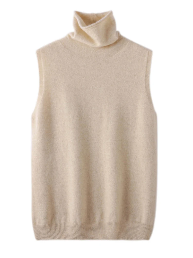 S9366d9f8574a4a94bf770084a2badca2x.webp Women 100% Merino Wool Sleeveless Pullovers Turtleneck Sweater Waistcoat Wool Knitwear Spring Autumn Winter Fashion Vest Tops