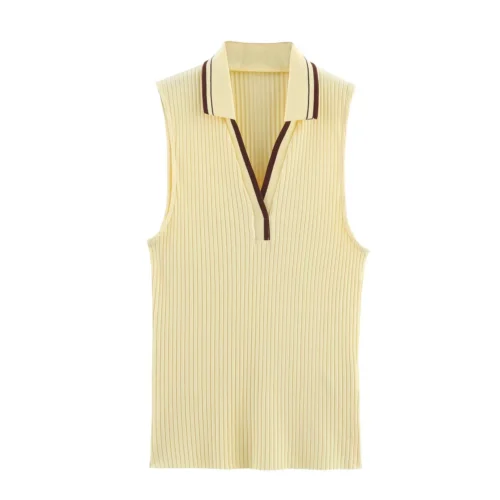 S9e1940a163db48ea95b3418270c5cd71M.webp Summer New Fashion Style Ribbed Sleeveless Polo Collar T-shirt Sports Style Polo Shirt Vest Top Women's Clothing