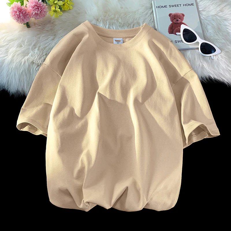 Sa14532e9ba1641d0b1bef77c623a84aeZ.webp Oversized Summer Short Sleeve Men's T Shirt New Fashion Solid Loose O-Neck T Shirts Mens Cotton Hip Hop Streetwear Top Tees
