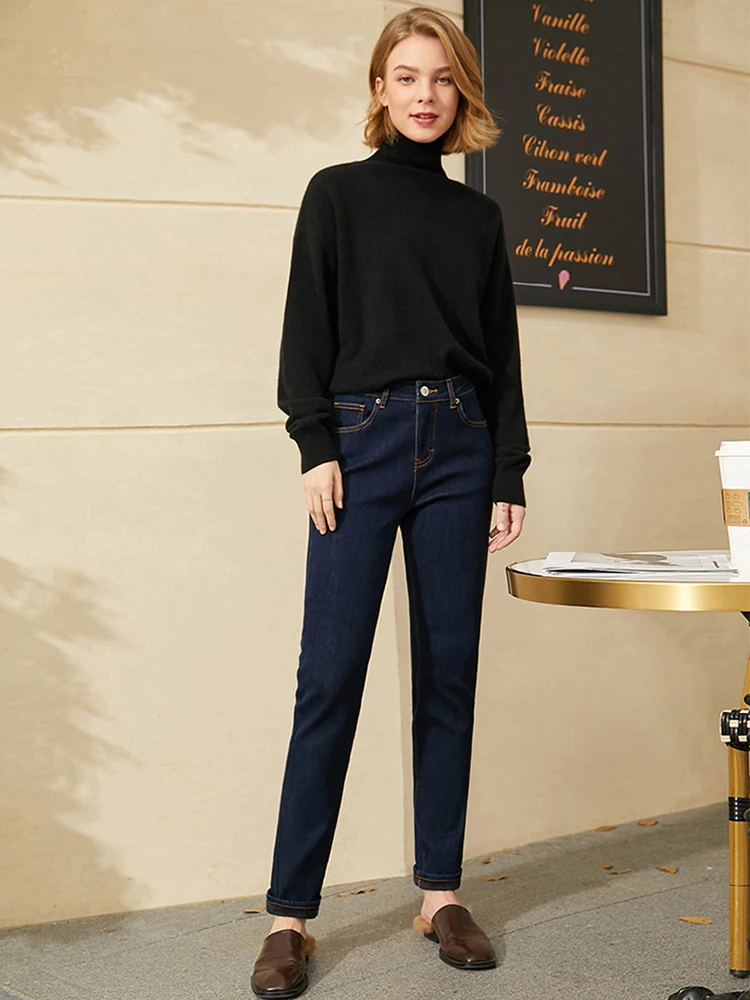 Sa5db6d86a3264ba89cd167b4bdc889c24.webp AMII Minimalism Jeans for Women 2025 Autumn Slim Feet Fashion Casual All-match Cotton Slight Strech Ankle-Length Pants