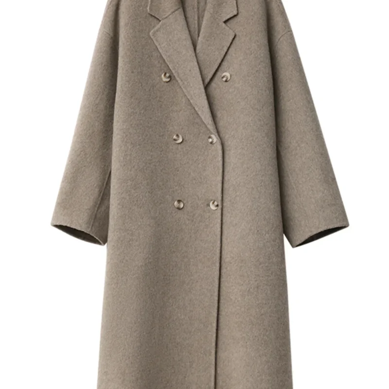 Sb3b1edd26595498480cf6340c6f6495eE.webp CHIC VEN Women Woolen Coat Double-breasted Basic Loose Casual Retro New Long Double-sided Female Overcoat Autumn Winter 2024