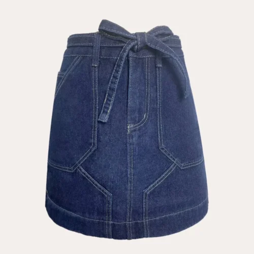 Scd6f97f074ce4f009cc73bb80fb75d63D.webp Women's Spring Summer Vintage Denim Mini Skirt Non-Stretch High Waist Belted Casual Streetwear Korean Y2K Fashion A-Line Skirt