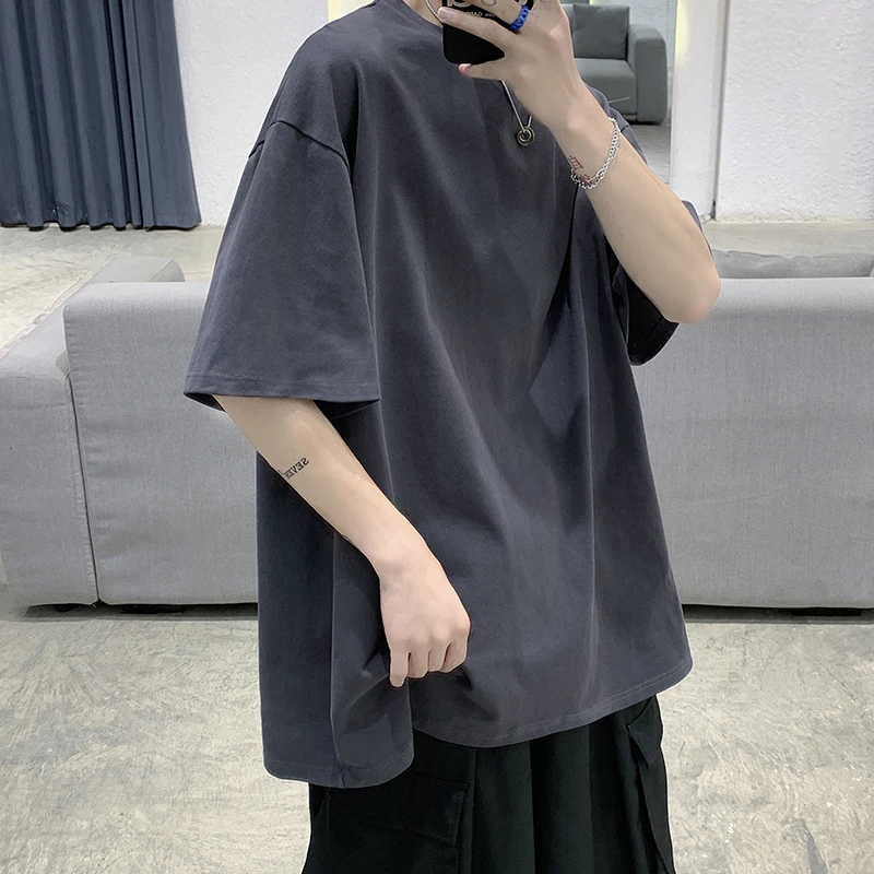 Sd75c0e0c856245d9870cd26c1cef0431X.webp Oversized Summer Short Sleeve Men's T Shirt New Fashion Solid Loose O-Neck T Shirts Mens Cotton Hip Hop Streetwear Top Tees