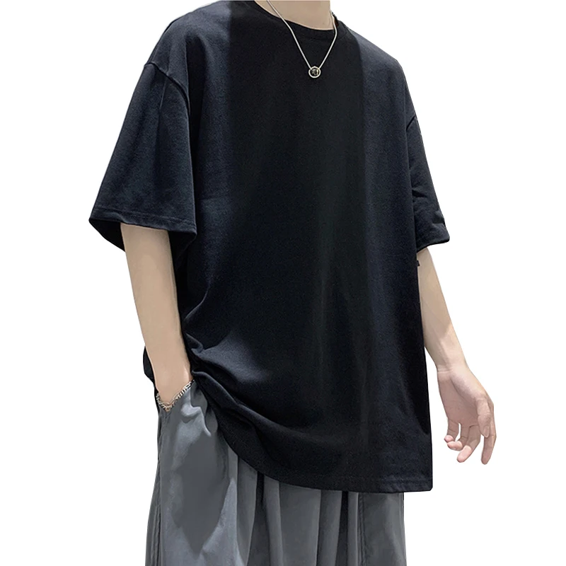Sfcd543c7b941464585a94a840376fbb5T.webp Oversized Summer Short Sleeve Men's T Shirt New Fashion Solid Loose O-Neck T Shirts Mens Cotton Hip Hop Streetwear Top Tees